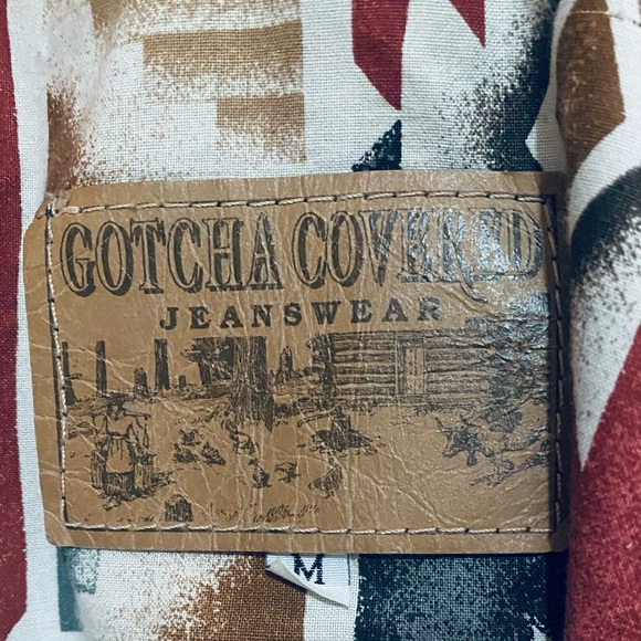 Women’s Medium Jean Jacket Gotcha Covered Black Aztec Liner Pockets Button Down - Picture 10 of 10